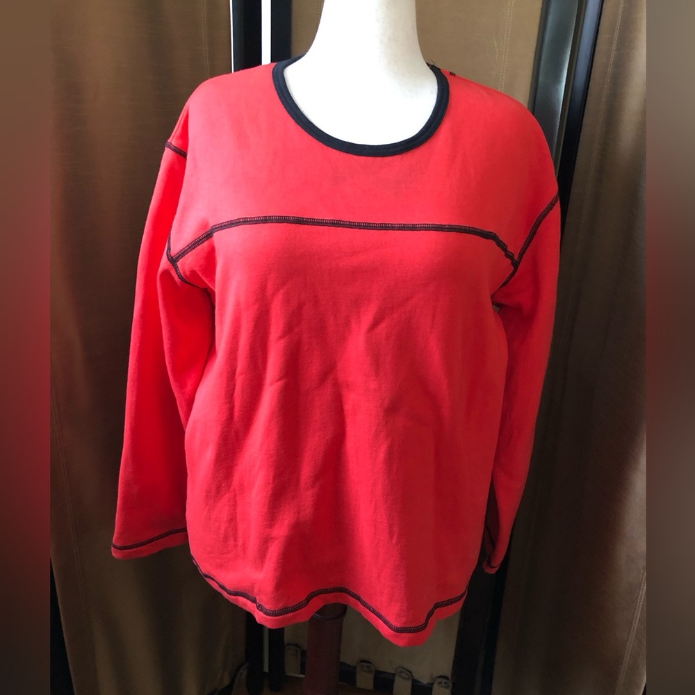 Women's Orange Long-Sleeve Crewneck Top with Contrast Trim